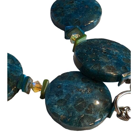 Chunky Heavy Blue Green Stone W/ Silver Toggle Clasp 20" Necklace - Picture 3 of 9